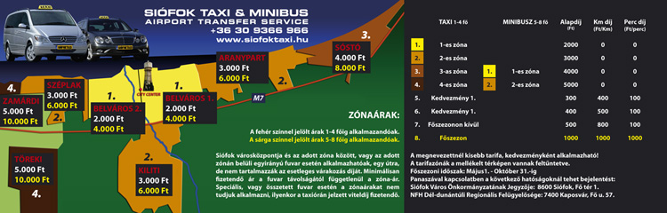 Tarifatáblázat - Zóna-árak - Siófok Taxi Minibus Airport Transfer Service